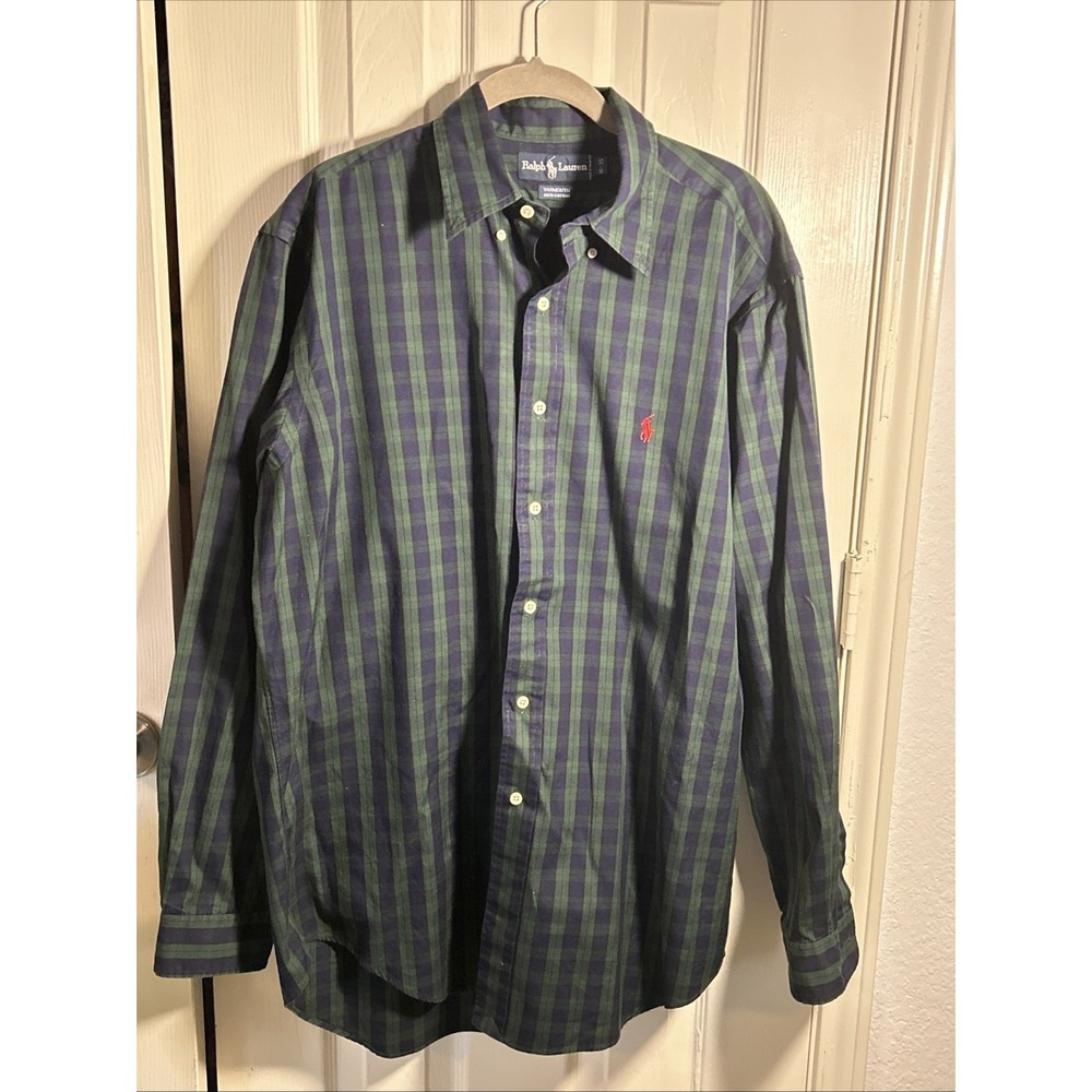 Polo Ralph Lauren Men Sz 16-35 Yarmouth Oxford Shirt‎ Plaid Performance